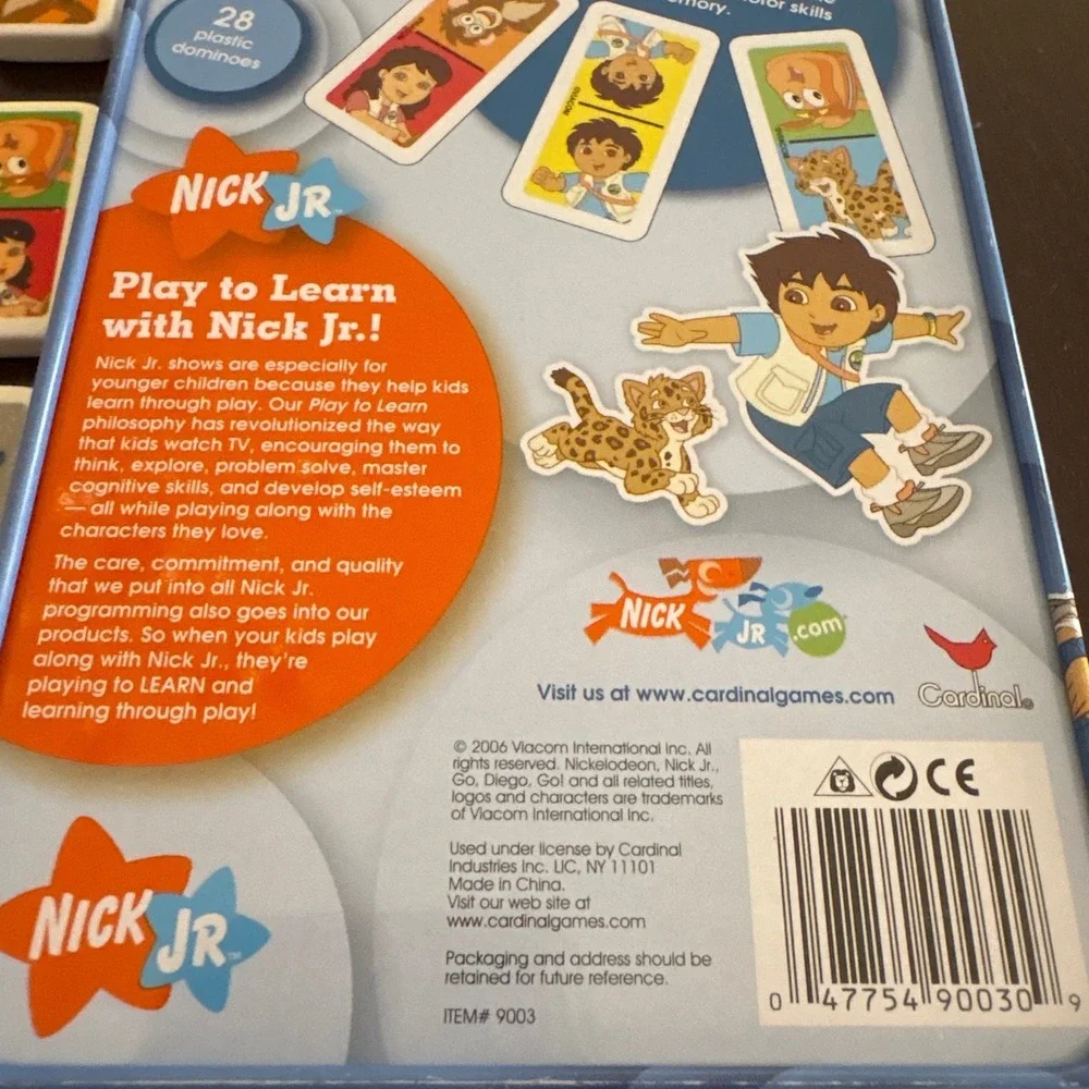 Nick Jr Go Diego Go Dominoes 28 Plastic Pieces in Collector Storage‎ Tin 9003